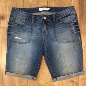 Light wash Bermuda style jean shorts